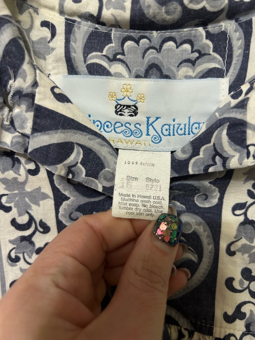 Vintage Princess Kaiulani Hawaii Blue White Ruffle Prairie‎ Dress Cotton - Picture 3 of 6